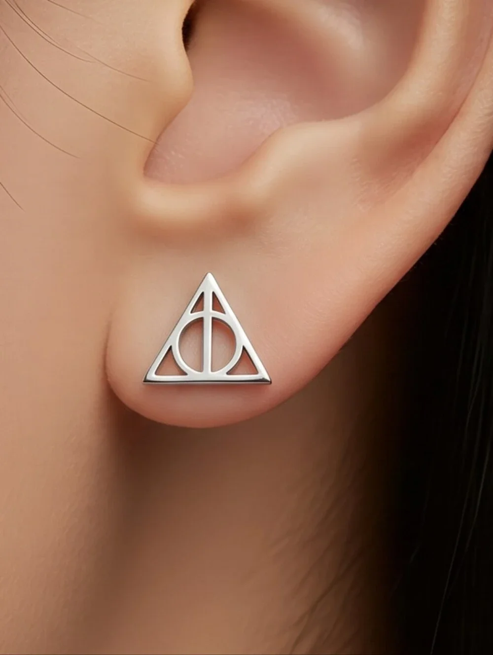 Deathly Hallows Stud Earrings Stainless Steel Harry Potter Inspired Minimalist